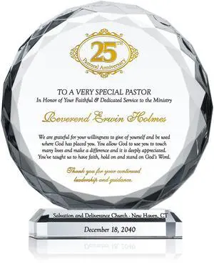 Personalized Crystal Sunflower Pastoral Anniversary Plaque for Devoted Pastors, Priest, Reverends and Ministers with Sincere Appreciation Message, Unique Gift for Pastor Anniversary (M - 6.5") Personalized Crystal Sunflower Pastoral Anniversary Plaque for Devoted Pastors, Priest, Reverends and Ministers with Sincere Appreciation Message, Unique Gift for Pastor Anniversary (M - 6.5")
