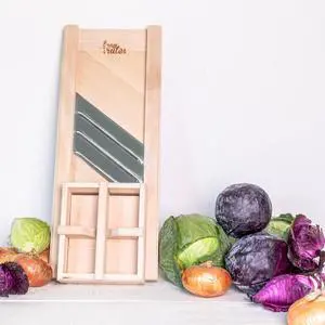 Traditional Wooden Cabbage Shredder Slicer with Hand Guard for Finely Cut Sauerkraut and Coleslaw - Heirloom Quality - Made in Europe - Beech Wood - Stainless Steel Blades Traditional Wooden Cabbage Shredder Slicer with Hand Guard for Finely Cut Sauerkraut and Coleslaw - Heirloom Quality - Made in Europe - Beech Wood - Stainless Steel Blades
