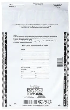 Ultima Blue White Deposit Bags 9W x 12H Opaque Tamper Evident Security Bags with Void Tape Captive Flap Closure Pack of 500 Ultima Blue White Deposit Bags 9W x 12H Opaque Tamper Evident Security Bags with Void Tape Captive Flap Closure Pack of 500