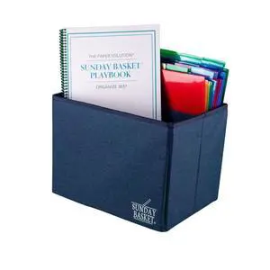 Paper Organizer Solution | Home Office Organization & Document Holder | File Box for Paper Storage | The Classic Sunday Basket® System (Classic Navy) Paper Organizer Solution | Home Office Organization & Document Holder | File Box for Paper Storage | The Classic Sunday Basket® System (Classic Navy)