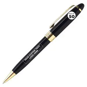 50 Ultra Executive Pens Pack - Customizable Text, Logo - Twist To Write, Gold Accent - Black 50 Ultra Executive Pens Pack - Customizable Text, Logo - Twist To Write, Gold Accent - Black