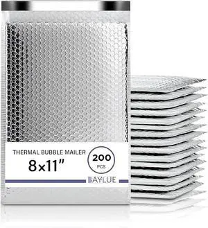 Thermal Insulated Mailers 8x11, Cold Shipping Envelopes, 200 Pack | Keeps Contents Cold, Self-Seal Closure, Cushioned Protection, Tear-Resistant Foil, Bulk Pack, Size #2 Thermal Insulated Mailers 8x11, Cold Shipping Envelopes, 200 Pack | Keeps Contents Cold, Self-Seal Closure, Cushioned Protection, Tear-Resistant Foil, Bulk Pack, Size #2