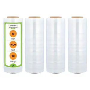 PSBM Stretch Wrap, 8 Rolls 15 Inch x 1500 Feet 90 Gauge Heavy Duty Clear Plastic Wrap Industrial Strength Shrink Film for Moving, Packing & Shipping PSBM Stretch Wrap, 8 Rolls 15 Inch x 1500 Feet 90 Gauge Heavy Duty Clear Plastic Wrap Industrial Strength Shrink Film for Moving, Packing & Shipping