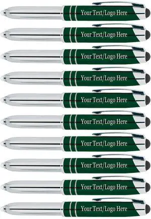 Personalized Pens with your Custom Text or Logo- Bulk 50 Pack- for Marketing, Parties, and Events, 3 in 1 LED Flashlight + Ballpoint Pen + Stylus for Touchscreen Devices, Green Personalized Pens with your Custom Text or Logo- Bulk 50 Pack- for Marketing, Parties, and Events, 3 in 1 LED Flashlight + Ballpoint Pen + Stylus for Touchscreen Devices, Green