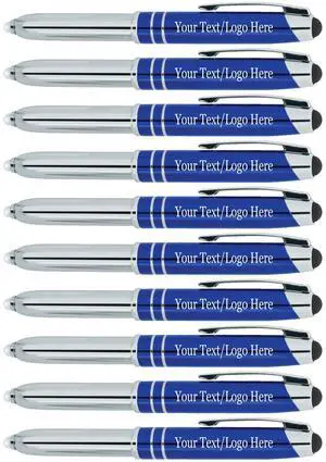 Personalized Pens with Your Custom Text or Logo- Bulk 50 Pack- for Marketing, Parties, and Events, 3 in 1 LED Flashlight + Ballpoint Pen + Stylus for Touchscreen Devices, Blue Personalized Pens with Your Custom Text or Logo- Bulk 50 Pack- for Marketing, Parties, and Events, 3 in 1 LED Flashlight + Ballpoint Pen + Stylus for Touchscreen Devices, Blue