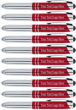 Personalized Pens with Your Custom Text or Logo- Bulk 50 Pack- for Marketing, Parties, and Events, 3 in 1 LED Flashlight + Ballpoint Pen + Stylus for Touchscreen Devices, Red Personalized Pens with Your Custom Text or Logo- Bulk 50 Pack- for Marketing, Parties, and Events, 3 in 1 LED Flashlight + Ballpoint Pen + Stylus for Touchscreen Devices, Red