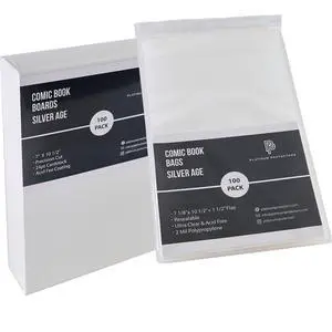 1000 Comic Book Bags and Boards for Silver Age, Current/Modern Case of Resealable Premium Sleeves - Full Case - Adhesive Now on The Back of The Bag 1000 Comic Book Bags and Boards for Silver Age, Current/Modern Case of Resealable Premium Sleeves - Full Case - Adhesive Now on The Back of The Bag