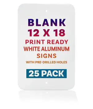 12 x 18 Metal Sign Blank, Print Ready White.040 Aluminum with Rounded Corners and Baked Enamel on Both Sides (25) 12 x 18 Metal Sign Blank, Print Ready White.040 Aluminum with Rounded Corners and Baked Enamel on Both Sides (25)