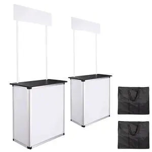 2 Set Pop Up Promotional Counter with Header Board | Aluminum Frame, Foldable Customizable Branding Panel, Internal Storage, Includes Carrying Bag (2 Set) 2 Set Pop Up Promotional Counter with Header Board | Aluminum Frame, Foldable Customizable Branding Panel, Internal Storage, Includes Carrying Bag (2 Set)