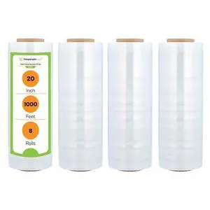 PSBM 8 Rolls 20 Inch x 1000 Feet Stretch Film/Wrap, 70 Gauge Heavy Duty Industrial Strength Clear Shrink/Plastic Wrap for Moving, Packing, Shipping, Pallet Wrapping & Storage PSBM 8 Rolls 20 Inch x 1000 Feet Stretch Film/Wrap, 70 Gauge Heavy Duty Industrial Strength Clear Shrink/Plastic Wrap for Moving, Packing, Shipping, Pallet Wrapping & Storage