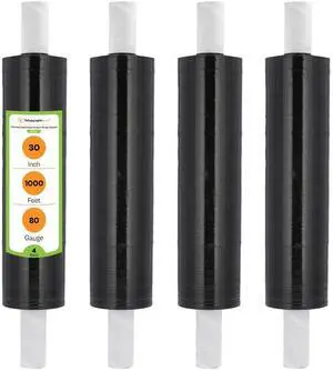 PSBM Dark Black Plastic Stretch Wrap with Handles 30" x 1000' 80 GA 4 Rolls | Stretch Wrap with Handles, Heavy Duty Plastic Film, Industrial Strength Shrink Packaging for Moving, Shipping & Storage PSBM Dark Black Plastic Stretch Wrap with Handles 30" x 1000' 80 GA 4 Rolls | Stretch Wrap with Handles, Heavy Duty Plastic Film, Industrial Strength Shrink Packaging for Moving, Shipping & Storage