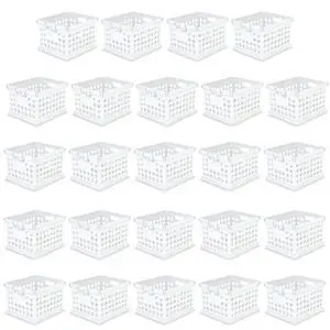 Stackable Plastic Storage Crate Bin Organizer File Box with Handles for Home, Office, Dorm, Garage, or Utility Organization, White, 24-Pack Stackable Plastic Storage Crate Bin Organizer File Box with Handles for Home, Office, Dorm, Garage, or Utility Organization, White, 24-Pack