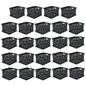 Stackable Plastic Storage Crate Bin Organizer File Box with Handles for Home, Office, Dorm, Garage, or Utility Organization, Black, 24-Pack Stackable Plastic Storage Crate Bin Organizer File Box with Handles for Home, Office, Dorm, Garage, or Utility Organization, Black, 24-Pack