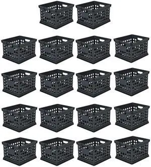 Stackable Plastic Storage Crate Bin Organizer File Box with Handles for Home, Office, Dorm, Garage, or Utility Organization, Black, 18-Pack Stackable Plastic Storage Crate Bin Organizer File Box with Handles for Home, Office, Dorm, Garage, or Utility Organization, Black, 18-Pack