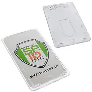 Bulk 50 Pack - Slim Heavy Duty Badge Holders - Hard Plastic Frosted Polycarbonate (Holds 1 Card) Rigid Top Load Single Card Case - Vertical Easy Access Thumb Slide & ID Protection by Bulk 50 Pack - Slim Heavy Duty Badge Holders - Hard Plastic Frosted Polycarbonate (Holds 1 Card) Rigid Top Load Single Card Case - Vertical Easy Access Thumb Slide & ID Protection by