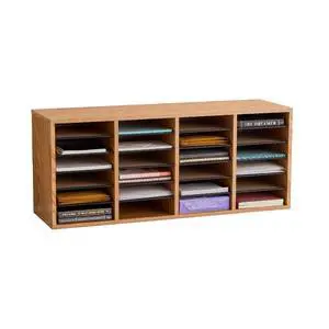 Literature Organizer, 24 Compartments, Office and Classroom Mailbox with Adjustable Shelves, Wood Paper and Mail Sorter, Medium Oak Literature Organizer, 24 Compartments, Office and Classroom Mailbox with Adjustable Shelves, Wood Paper and Mail Sorter, Medium Oak