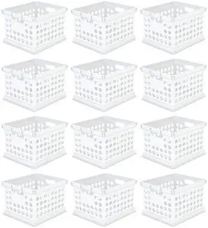 Stackable Plastic Storage Crate Bin Organizer File Box with Handles for Home, Office, Dorm, Garage, or Utility Organization, White, 12-Pack Stackable Plastic Storage Crate Bin Organizer File Box with Handles for Home, Office, Dorm, Garage, or Utility Organization, White, 12-Pack