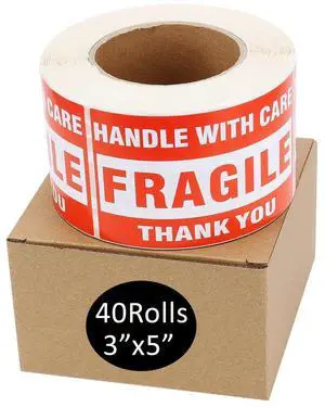 3" X 5" Fragile Handle with Care Warning Stickers for Shipping and Packing - 500 Permanent Adhesive Labels Per Roll (40 Rolls) 3" X 5" Fragile Handle with Care Warning Stickers for Shipping and Packing - 500 Permanent Adhesive Labels Per Roll (40 Rolls)