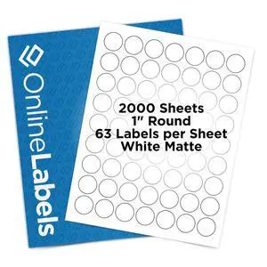 1 Inch Round Labels - White Matte - Pack of 126,000 Circle Stickers, 2000 Sheets - Inkjet or Laser Printer 1 Inch Round Labels - White Matte - Pack of 126,000 Circle Stickers, 2000 Sheets - Inkjet or Laser Printer