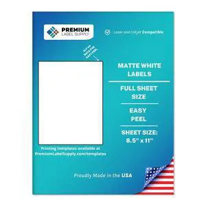White Sticker Full Sheet Shipping Labels 8.5" x 11" Laser/Inkjet Compatible (1 per Sheet), 1000 Sheets - Letter Size White Sticker Full Sheet Shipping Labels 8.5" x 11" Laser/Inkjet Compatible (1 per Sheet), 1000 Sheets - Letter Size