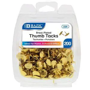 Thumb Tacks, Brass Gold, 200 Ct, 144-Case | sharp steel points that hold notes, photos, reminders on cork and bulletin boards Thumb Tacks, Brass Gold, 200 Ct, 144-Case | sharp steel points that hold notes, photos, reminders on cork and bulletin boards