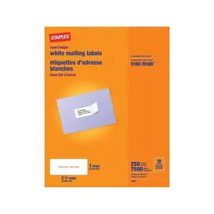 Laser/Inkjet Address Labels, 1" x 2 5/8", White, 30 Labels/Sheet, 5 Boxes/Case Laser/Inkjet Address Labels, 1" x 2 5/8", White, 30 Labels/Sheet, 5 Boxes/Case