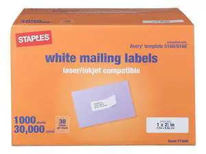 Laser & Inkjet Address Labels, 1" x 25/8", White, 30 Labels per Sheet, Printable Mailing Labels for Home & Office Laser & Inkjet Address Labels, 1" x 25/8", White, 30 Labels per Sheet, Printable Mailing Labels for Home & Office