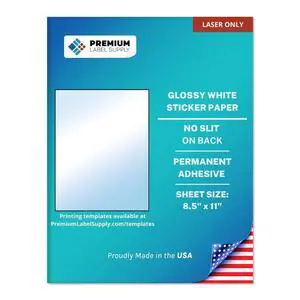 Glossy White Sticker Paper 8.5" x 11" Full Sheet Labels Laser Printers Only 500 Sheets - Letter Size Glossy White Sticker Paper 8.5" x 11" Full Sheet Labels Laser Printers Only 500 Sheets - Letter Size