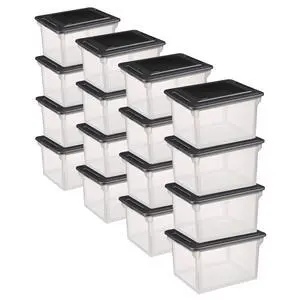 File Box, Stackable Storage Bin with Lid, Organize Receipts, Bills, Taxes and Papers in the Home, Office, Clear Base with Black Lid, 16-Pack File Box, Stackable Storage Bin with Lid, Organize Receipts, Bills, Taxes and Papers in the Home, Office, Clear Base with Black Lid, 16-Pack