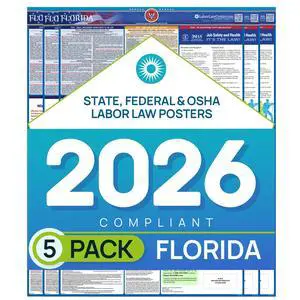 Florida 2026 Labor Law Poster State & Federal Compliance OSHA, EEOC, FMLA, Minimum Wage Durable, Laminated & Waterproof Workplace Employment Poster Made in USA 26 x 39.5, English, 5-Pack Florida 2026 Labor Law Poster State & Federal Compliance OSHA, EEOC, FMLA, Minimum Wage Durable, Laminated & Waterproof Workplace Employment Poster Made in USA 26 x 39.5, English, 5-Pack