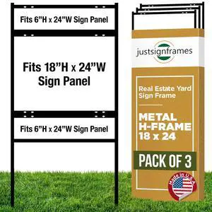 Generic Real Estate Yard Sign Metal H-Frame, 18 x 24 Slide-in with (2) Riders, Black (Pack of 3), (C290) Generic Real Estate Yard Sign Metal H-Frame, 18 x 24 Slide-in with (2) Riders, Black (Pack of 3), (C290)