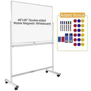 Rolling Whiteboard with Stand 48"x36" Double-Sided Mobile Magnetic Dry Erase Board on Wheels for Home, Office & School Rolling Whiteboard with Stand 48"x36" Double-Sided Mobile Magnetic Dry Erase Board on Wheels for Home, Office & School