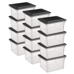 File Box, Stackable Storage Bin with Lid, Organize Receipts, Bills, Taxes and Papers in the Home, Office, Clear Base with Black Lid, 12-Pack File Box, Stackable Storage Bin with Lid, Organize Receipts, Bills, Taxes and Papers in the Home, Office, Clear Base with Black Lid, 12-Pack