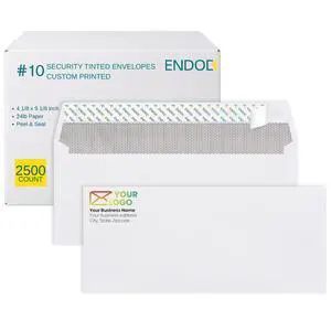 2500 pack #10 Customizable Business Envelopes, Peel and Seal Security Tinted White Custom Envelopes with Logo and Text, 24 lb Heavy Duty Paper, 4 1/8 x 9 1/2 Inches 2500 pack #10 Customizable Business Envelopes, Peel and Seal Security Tinted White Custom Envelopes with Logo and Text, 24 lb Heavy Duty Paper, 4 1/8 x 9 1/2 Inches