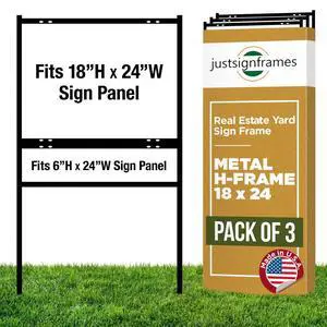 Generic Real Estate Yard Sign Metal H-Frame, 18 x 24 Slide-in with Rider, Black (Pack of 3) (C289) Generic Real Estate Yard Sign Metal H-Frame, 18 x 24 Slide-in with Rider, Black (Pack of 3) (C289)
