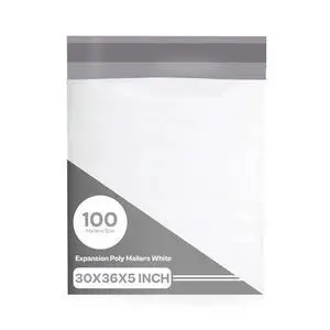 PSBM 100 PCS 30 x 36 Inch White Expansion Poly Mailer, Self Seal Expandable Gusseted Shipping Envelope, Ideal for Packing and Shipping Cloths, Documents, Books, Gifts, Jewelry and More PSBM 100 PCS 30 x 36 Inch White Expansion Poly Mailer, Self Seal Expandable Gusseted Shipping Envelope, Ideal for Packing and Shipping Cloths, Documents, Books, Gifts, Jewelry and More