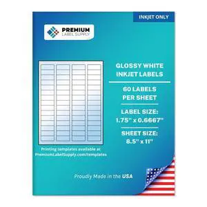 Glossy White Sticker Return Address Labels 1.75" x 0.6667" (60 per Sheet) (Glossy White for Inkjet Only, 30,000 Labels) Glossy White Sticker Return Address Labels 1.75" x 0.6667" (60 per Sheet) (Glossy White for Inkjet Only, 30,000 Labels)