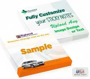 Personalized Sticky Notes 3" x 3" with Text or Logo, Custom Note Pads, 25 Sheets 250 Pack Adhesive Notepad, to Do List Memo Pads, for Office, School, Business Marketing or Party Supplies, 250 Qty Personalized Sticky Notes 3" x 3" with Text or Logo, Custom Note Pads, 25 Sheets 250 Pack Adhesive Notepad, to Do List Memo Pads, for Office, School, Business Marketing or Party Supplies, 250 Qty