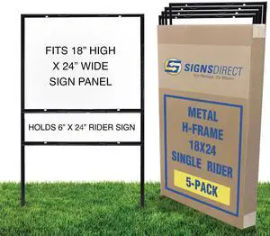 5-pack of 24"x18" Slide-in Real Estate Sign H-Frame With Rider 5-pack of 24"x18" Slide-in Real Estate Sign H-Frame With Rider
