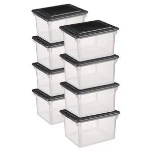 8-Pack File Box, Clear Storage Tote with Black Lid for Letter & Legal Hanging Folders - Stackable Plastic Document and Paper Organizer for Home, Office, and Dorm Organization 8-Pack File Box, Clear Storage Tote with Black Lid for Letter & Legal Hanging Folders - Stackable Plastic Document and Paper Organizer for Home, Office, and Dorm Organization