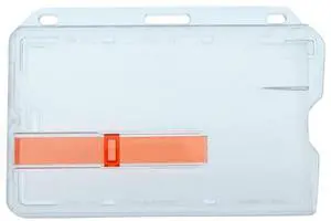 Bulk 100 Pack - Heavy Duty Hard Plastic Horizontal Badge Holder with Red Extractor Slide Out Tab - Easy Access Clear I'D Card Protector Case for Single Standard Credit Card Size Cards by Bulk 100 Pack - Heavy Duty Hard Plastic Horizontal Badge Holder with Red Extractor Slide Out Tab - Easy Access Clear I'D Card Protector Case for Single Standard Credit Card Size Cards by