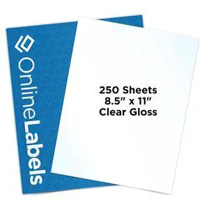 8.5 x 11 Waterproof Crystal Clear Gloss Sticker Paper (Laser Printers Only) - 250 Sheets - Full Sheet Labels - OnlineLabels 8.5 x 11 Waterproof Crystal Clear Gloss Sticker Paper (Laser Printers Only) - 250 Sheets - Full Sheet Labels - OnlineLabels