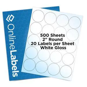 2 Inch White Gloss Round Labels - Pack of 10,000 Circle Stickers, 500 Sheets - Inkjet Printer 2 Inch White Gloss Round Labels - Pack of 10,000 Circle Stickers, 500 Sheets - Inkjet Printer