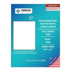 Waterproof Matte White Full Sheet Shipping Labels 8.5" x 11" Laser Printers Only 500 Sheets Waterproof Matte White Full Sheet Shipping Labels 8.5" x 11" Laser Printers Only 500 Sheets