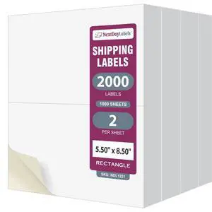Half Sheet Shipping Labels 5.5" x 8.5" Printable Blank Labels for Laser & Inkjet Printers, White Self-Adhesive Stickers, 2 Per Page for Ship, FBA, UPS & FedEx, Made in USA, 1000 Pack Half Sheet Shipping Labels 5.5" x 8.5" Printable Blank Labels for Laser & Inkjet Printers, White Self-Adhesive Stickers, 2 Per Page for Ship, FBA, UPS & FedEx, Made in USA, 1000 Pack