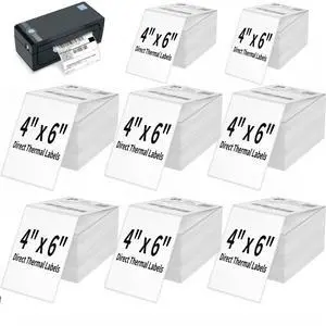 4" x 6" Direct Thermal Labels, 8000 Fanfold Shipping Labels with Perforated Line for Zebra & Rollo Printer, Thermal Printer Label 4x6, Permanent Adhesive 4" x 6" Direct Thermal Labels, 8000 Fanfold Shipping Labels with Perforated Line for Zebra & Rollo Printer, Thermal Printer Label 4x6, Permanent Adhesive