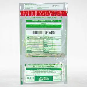 500 Cashier Depot Tamper Evident Deposit Bags, 10" x 15" Clear, Twin Pockets, Serialized Numbering, Barcode, Press & Seal Void Closure Tape, 500 Count 500 Cashier Depot Tamper Evident Deposit Bags, 10" x 15" Clear, Twin Pockets, Serialized Numbering, Barcode, Press & Seal Void Closure Tape, 500 Count