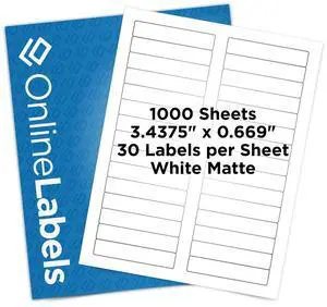 3.434 x 0.667 File Folder Labels - Blank White Matte - 30,000 Labels, 1,000 Sheets - Inkjet/Laser Compatible 3.434 x 0.667 File Folder Labels - Blank White Matte - 30,000 Labels, 1,000 Sheets - Inkjet/Laser Compatible