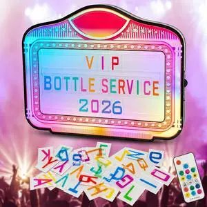Bottle Service Sign, Handheld LED Bottle Presenter with Color Letters, RGB Message Light Box, Letter Lock Anti-Drop Design, Acrylic VIP Display for Nightclub Bar Event, Battery Powered, 28 x 24 In Bottle Service Sign, Handheld LED Bottle Presenter with Color Letters, RGB Message Light Box, Letter Lock Anti-Drop Design, Acrylic VIP Display for Nightclub Bar Event, Battery Powered, 28 x 24 In