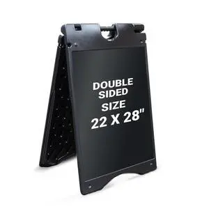 A-Frame Signboard 22 x 28 Display Surface Large Outdoor Sandwich Board w/Weather Resistant PVC Sign Protector & Sand Fill Holes Dual Signage Stand for Storefront Sidewalk Curb (Black) A-Frame Signboard 22 x 28 Display Surface Large Outdoor Sandwich Board w/Weather Resistant PVC Sign Protector & Sand Fill Holes Dual Signage Stand for Storefront Sidewalk Curb (Black)